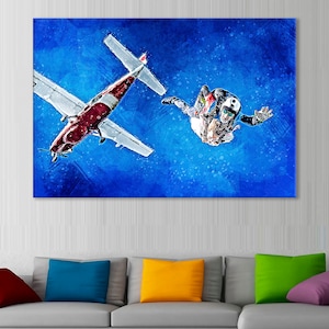 Tandem Jump Wall Art/ Skydivers Canvas/ Parachute Jump Artwork/ Tandem Skydiving Print/ Skydiving Wall Decor/ Extreme Sport Canvas/Air Sport