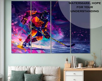Neon Ice Hockey Player Canvas Art: Ready to Hang