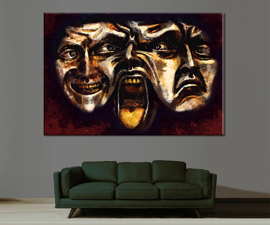 Theater Masks Wall Decor High Quality Canvas Print Comedy Etsy