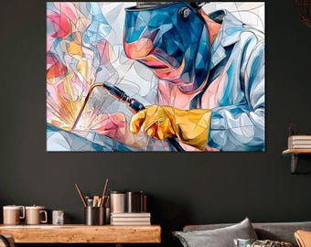 Welder Art Print | Modern Industrial Wall Art | Workshop Illustration