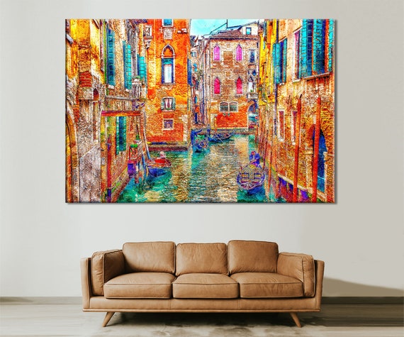 ヴェネツィア イタリア キャンバスプリント：カラフルな建築の壁アート
