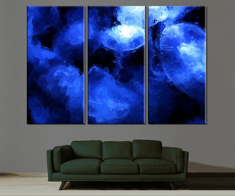Ocean Life Art Underwater Canvas Home Wall Decor Jellyfish Etsy