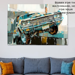 Lowrider Hop Artwork | Vintage Car Wall Decor | Digital Print & Canvas Gift | Lowrider Hop Decor for Car Lovers