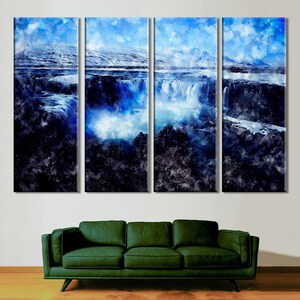 Waterfall Canvas, Iceland Print, Waterfall Wall Art, Godafoss Print ...
