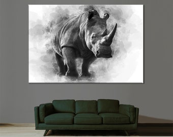 Abstract Rhino Canvas Print, Modern Animal Wall Decor