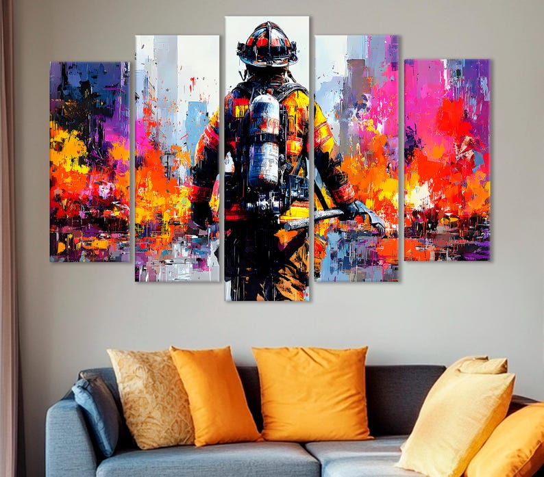 Firefighter Canvas Print: Modern Hero Wall Art, Emergency Decor - Etsy