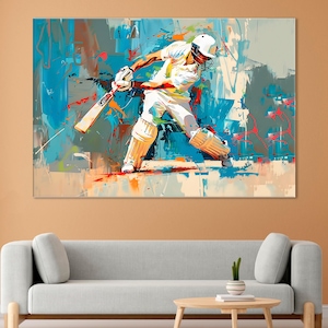 Cricket Player Canvas Art, Cricket Wall Print, Cricket Office Decor, Cricket Fan Gift, Canvas Ready to Hang, Canvas Print Unframed