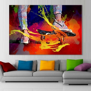Skateboarding Canvas, Skateboarder Wall Decor, Skateboarder Print, Digital Art, Skateboarding Fan Unique Gift