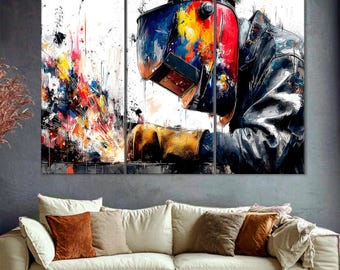 Welder Art Print | Modern Industrial Wall Art | Workshop Illustration