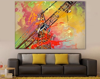 Tower Crane Canvas Art, Crane Wall Decor, Construction Crane Print, Building Crane Painting, Crane Driver Gift, Construction company Decor