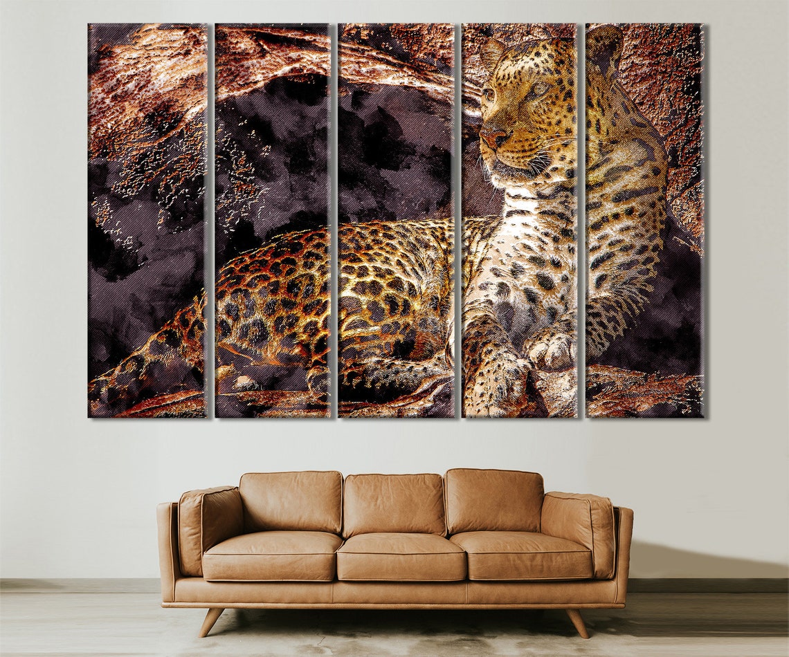 Leopard Canvas Arte Leopard Wall Art Animales Lienzo Etsy