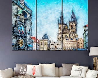 Prague Wall Art, Prague Canvas, Tyn Church Artwork, Old Town Square Wall Art, Prague Canvas, Tyn Temple Wall Decor, Old Town Square Canvas