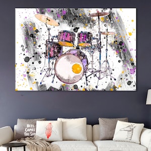 Drums Wall Decor, Drums Canvas, Musical Instrument Poster, Drums Artwork, Music Recording Studio Wall Art, Drummer Gift, Rock Club Wall Art