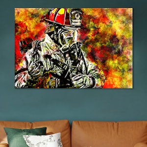 Firefighter Canvas Print, Firefighter Gift, Firefighter Wall Decor, Husband Gift, Firefighting Artwork,Firefighting Wall Art,Firefighter Art