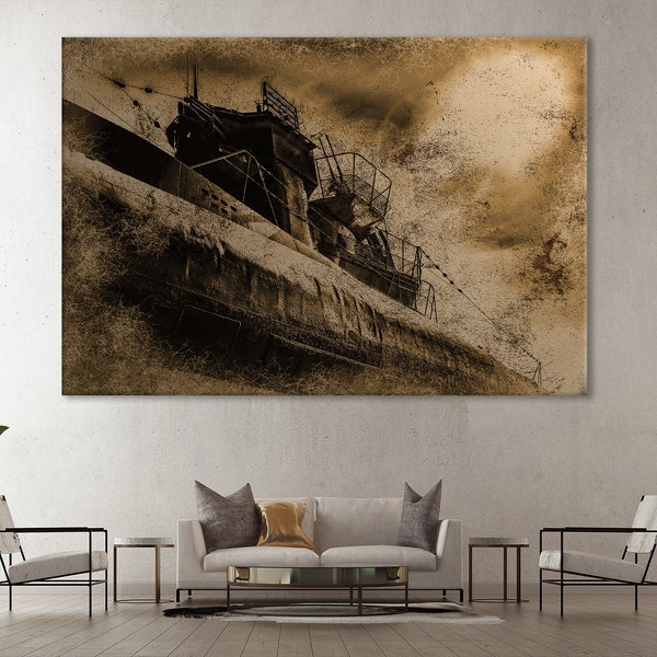 U-Boat allemand Type VII C41 Submarine Canvas Print, U-Boat Poster, Submarine Wall Decor, U-Boat Print