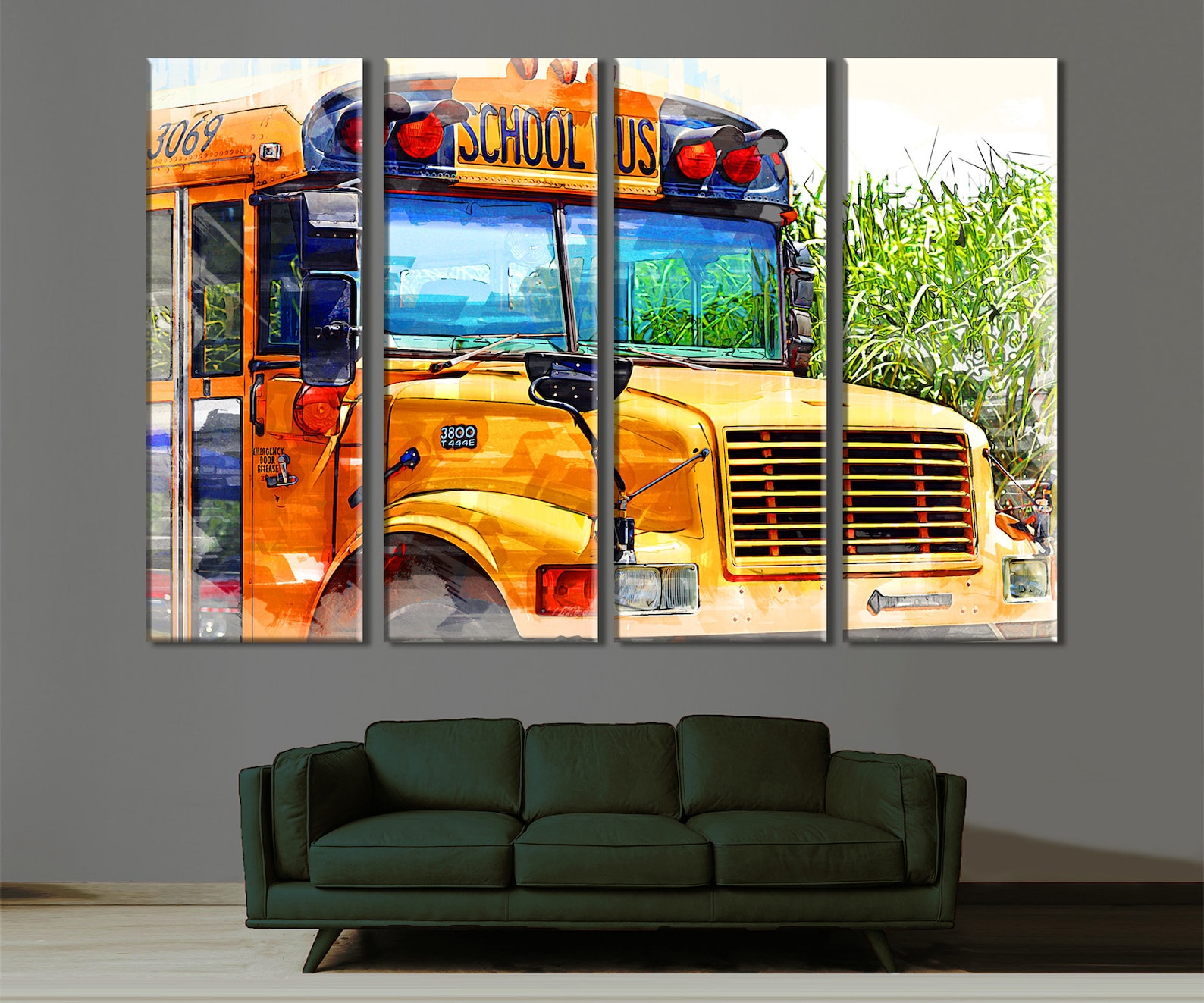 School Bus Canvas Print Bus Wall Art Yellow Bus Poster Room Etsy