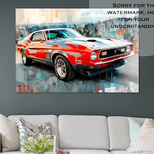 Ford Mustang 1972 Wall Art | Muscle Car Poster & Retro Car Gift | Boy Room Decor and Legendary Car Artwork
