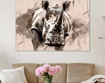 Rinoceronte su tela / Decorazione murale astratta con rinoceronte e stampa moderna per la casa e l'ufficio