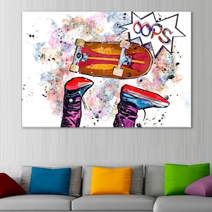 Skateboarding Canvas Print, Skateboarder Wall Art, Skateboarder Print,Kids Room Decor,Skateboarding Gift,Skateboarder Artwork,Skate Wall Art