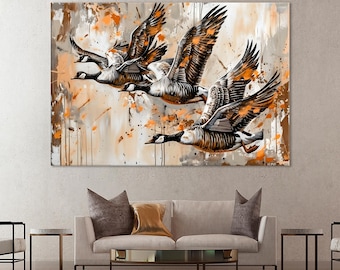 Geese Canvas Print: Flock of Birds, Modern Wall Art