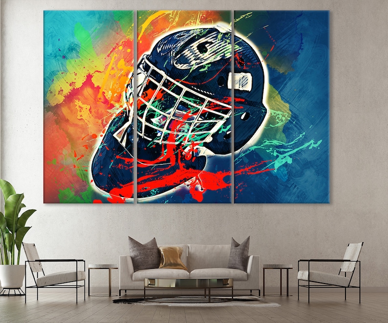 Hockey Canvas Art Hockey Helmet Wall Decor Hockey Poster Etsy