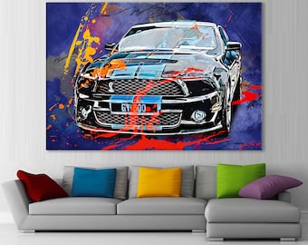 Ford Mustang Digital Painting: Giclée Canvas Art, Boy Room Decor