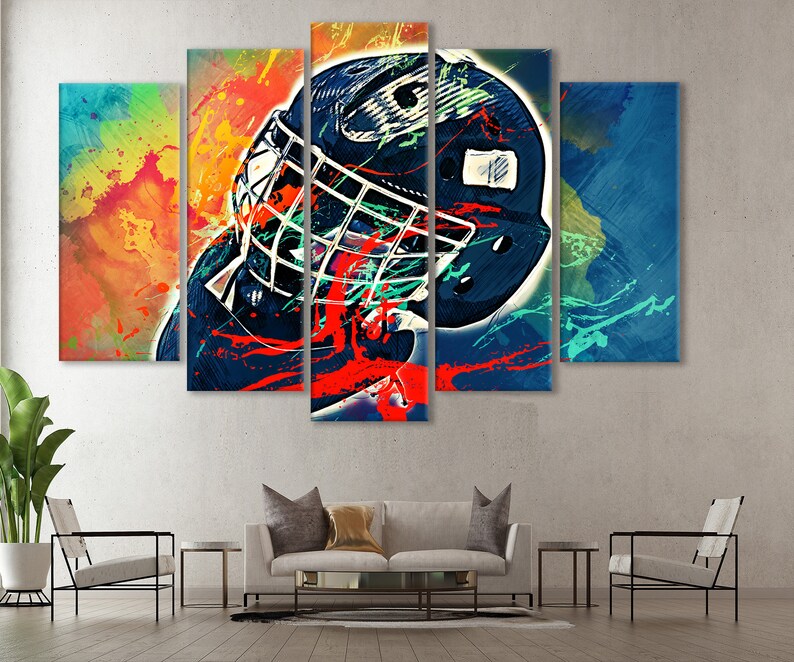 Hockey Canvas Art Hockey Helmet Wall Decor Hockey Poster Etsy