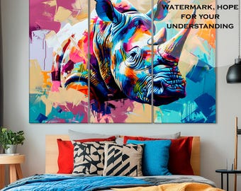 Abstract Rhinoceros Canvas Print | Colorful Rhino Wall Art, Ready to Hang
