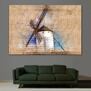 Old Mill Canvas Art, Mill Artwork Print, Old Mill Wall Decor, Mill Abstract Painting, Mill Art Print, Windmill Room Decor, Windmill Decor