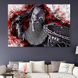 Knight Canvas, Medieval Warrior Wall Art, Shield Print, Knight Artwork, Ancient Soldier Canvas, Sword Wall Decor, Armour Canvas, Knight Art