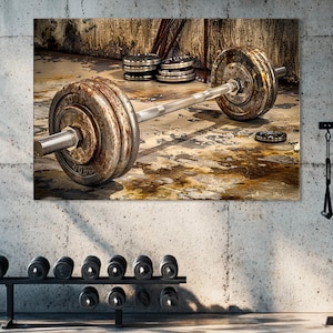 Barbell Wall Art, Powerlifting Artwork, Weightlifting Canvas, Barbell Poster, Gym Room Decor, Barbell Artwork, Barbell Canvas