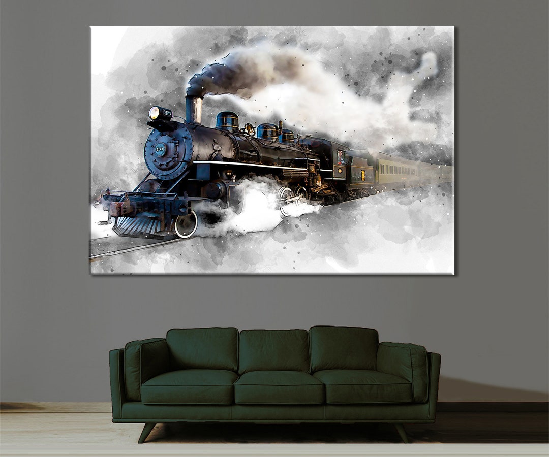 Train Wall Art, Steam Canvas, Vintage Steam Train Poster