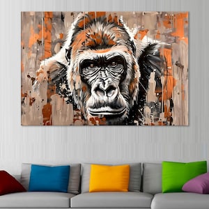 Gorilla Wall Print, Art for Home Living Room, Gorilla Painting, Gorilla Office Decor, Gorilla Artwork, Mural Art, Canvas Print Unframed