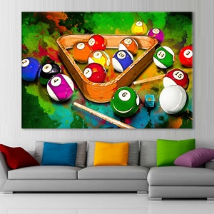 Pool Table Canvas, Pool Room Decor, Billiards Player Gift, Pool Room Decor, Pool Wall Art, Billiards Artwork, Game Room Decor, Pool Print