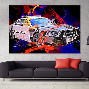 Police Car Canvas, Patrol Car Wall Art, Police Wall Decor, Policeman Gift, Boy Room Decor