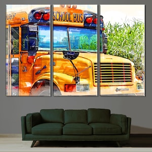School Bus Canvas Print, Bus Wall Art, Yellow Bus Poster, Room Wall Decor, School Bus Painting, School Bus Driver Gift