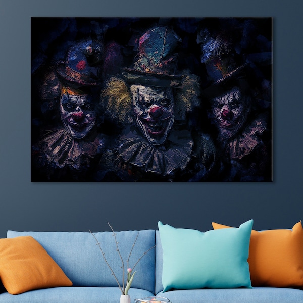 Scary Clowns Wall Decor, Creepy Clowns Artwork, Horror Clowns Room Decor, Clowns Wall Art, Evil Clowns Artwork, Scary Clowns Canvas Print