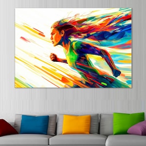 Female Runner Canvas, Running Motivation Print, Girl Gift, Fitness Wall Art, Runner Gift, Athlete Modern Wall Design, Runner Artwork