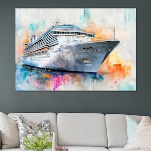 White Cruise Liner Canvas Art | Cruise Ship Digital Painting & Wall Decor | Nautical Home Decoration, Ocean Cruise Artwork