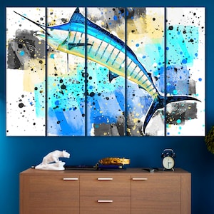 Blue Marlin Fish Canvas Art, Marlin Artwork, Blue Marlin Wall Decor, Sealife Print, Ocean life Art, Underwater Canvas, Deep Sea Fishing Gift