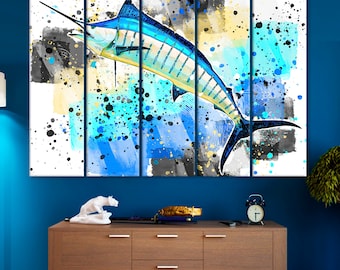Blue Marlin Fish Canvas Art: Ocean Life Wall Decor