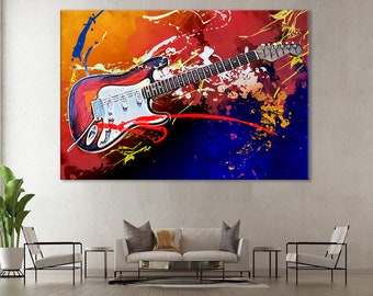 Impresión en lienzo de guitarra eléctrica: decoración colorida para la pared de una sala de música