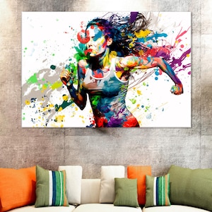Female Runner Canvas, Running Motivation Print, Girl Gift, Gym Decor, Fitness Wall Art,Runner Gift,Athlete Modern Wall Design,Runner Artwork