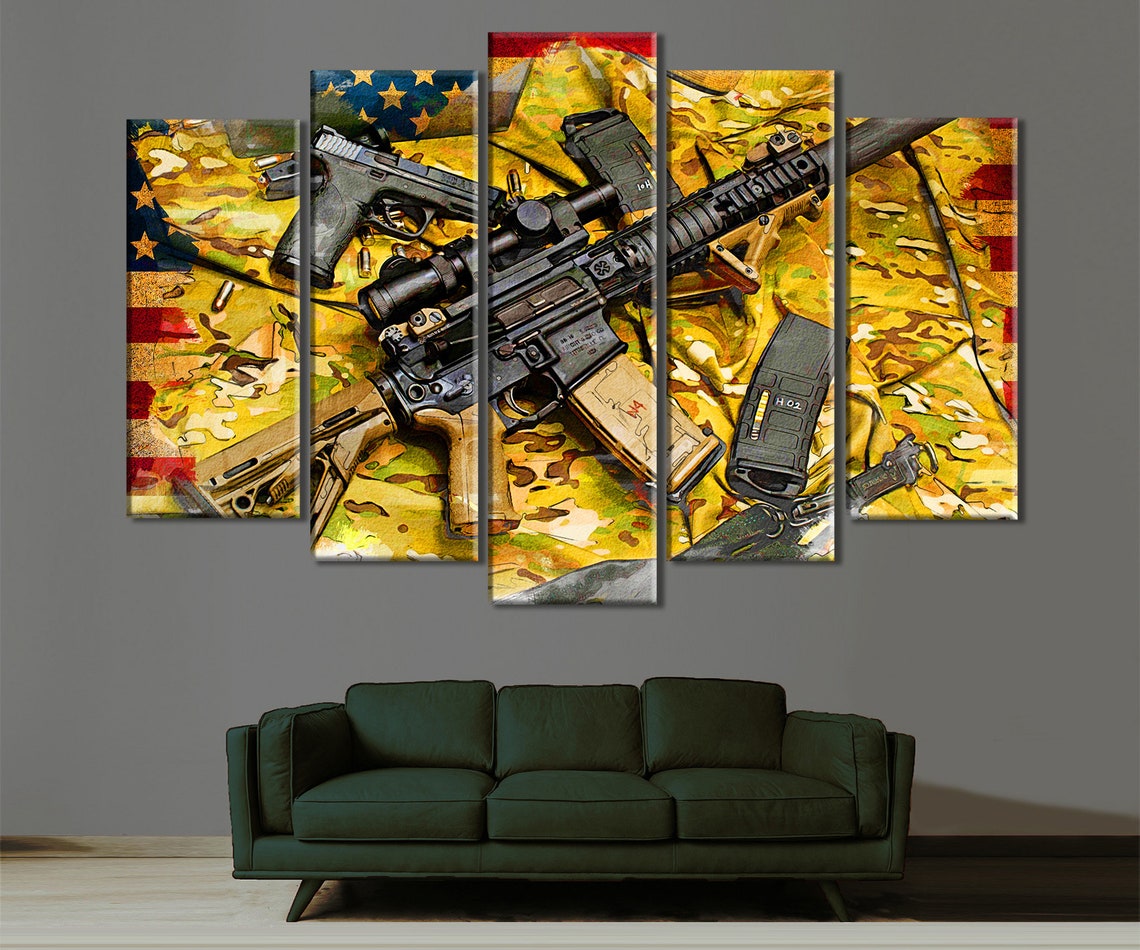 Guns Print Weapon Canvas Firearm Wall Decor Rifle Poster Etsy