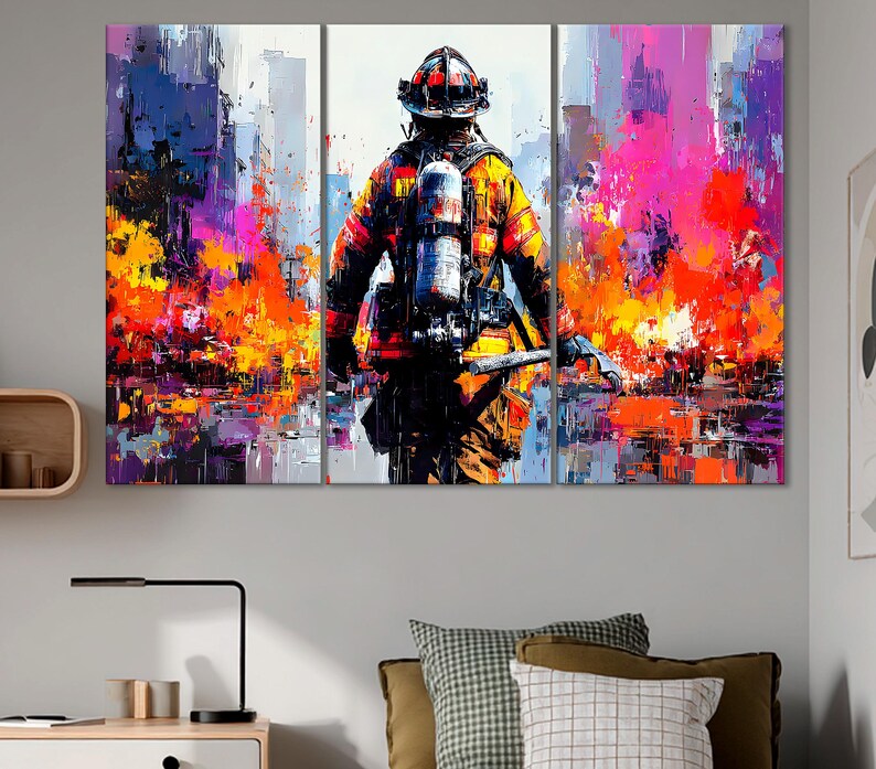 Firefighter Canvas Print: Modern Hero Wall Art, Emergency Decor - Etsy