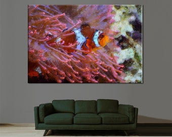 Clown fish Canvas, Sealife Wall Art, Home Wall Decor, Clown Fish Photo, Clown Fish Poster, Clown Fish Print Ocean life Art Underwater Canvas