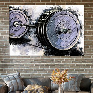 Barbell Wall Art, Powerlifting Artwork, Weightlifting Canvas, Gym Wall Art, Barbell Poster, Gym Room Decor, Barbell Artwork, Barbell Canvas