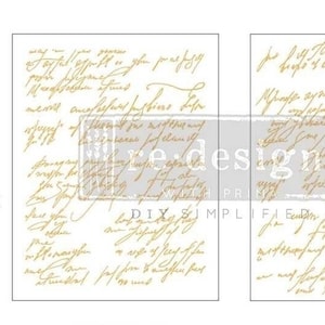 May include: Two sheets of white paper with gold script writing. The sheets are 8.5 inches by 11 inches.