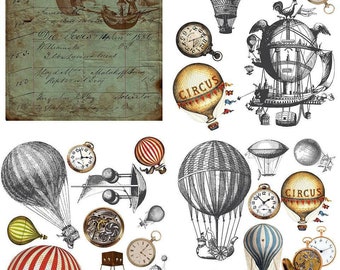 Hot Air BALLOONS and CLOCKS Belles and Whistles Transfer