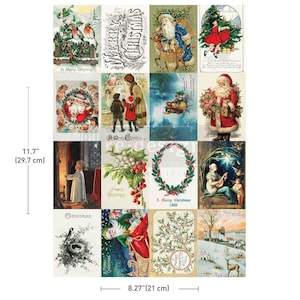 May include: A collage of vintage Christmas-themed images. The images include Santa Claus, children, robins, and winter scenes. The collage measures 11.7 inches (29.7 cm) high and 8.27 inches (21 cm) wide. Some images have text that reads "Merry Christmas".